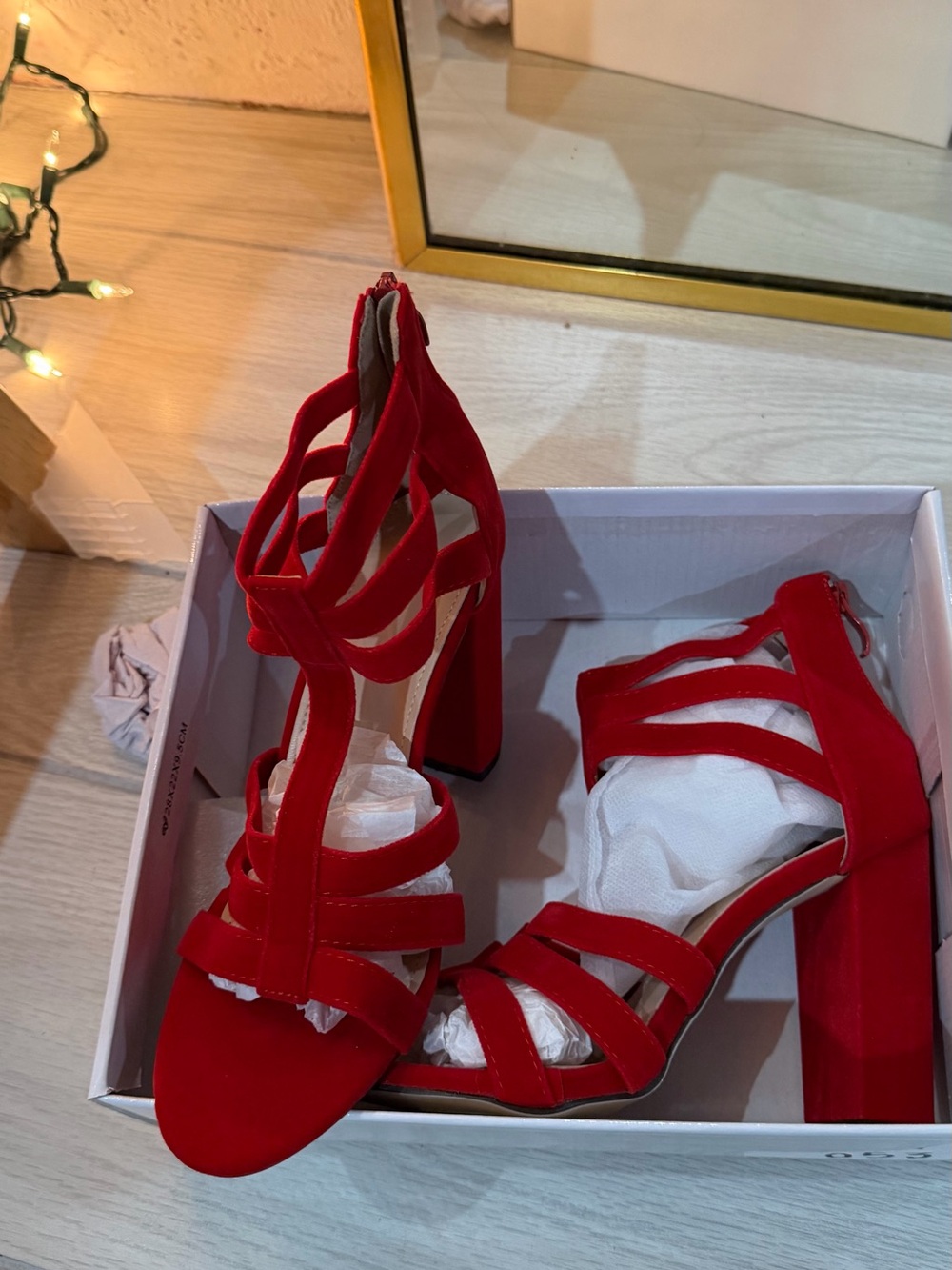 Red Strappy Block Heel Sandals - Women